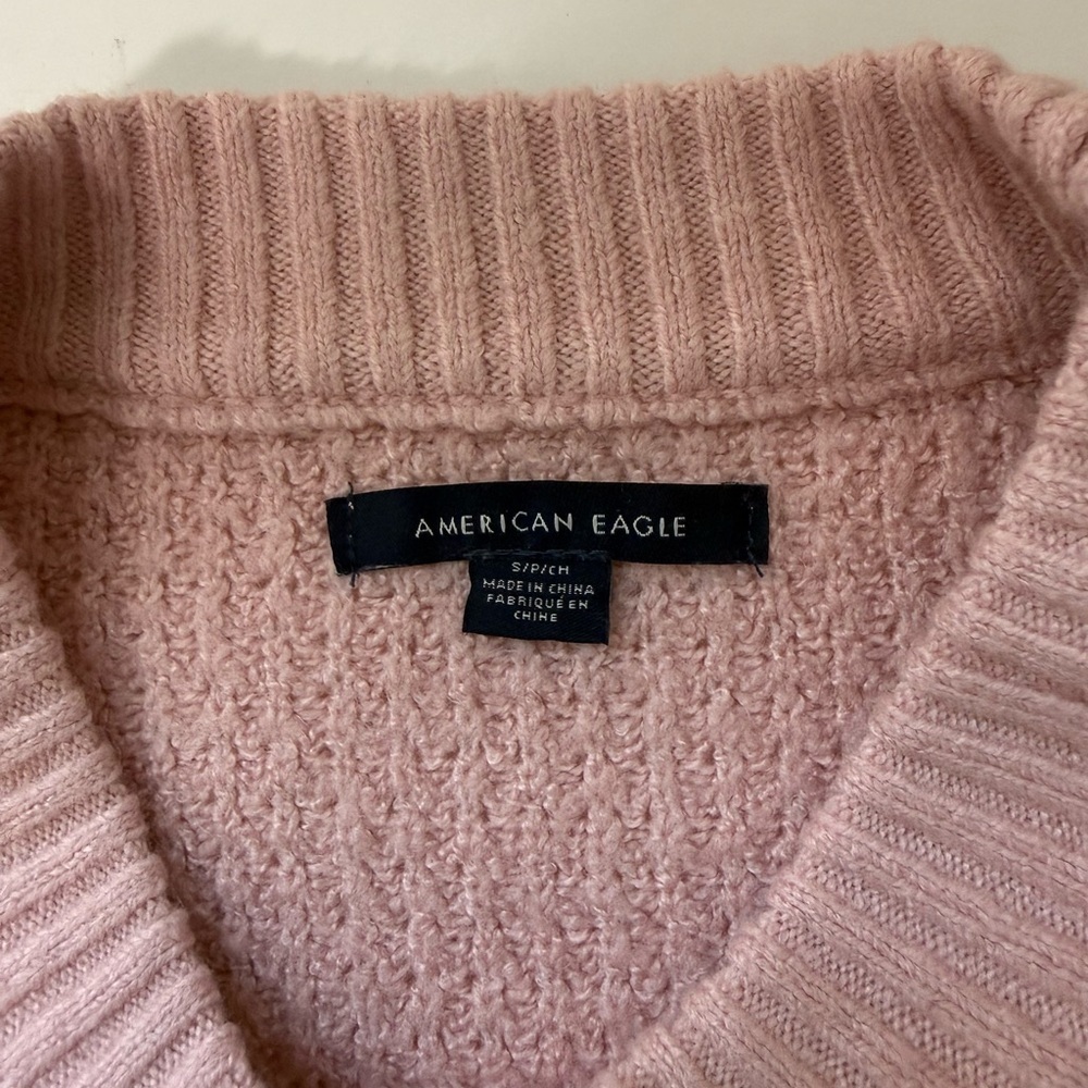 American Eagle Sweater Solid Light Pink Waffle Kn… - image 8